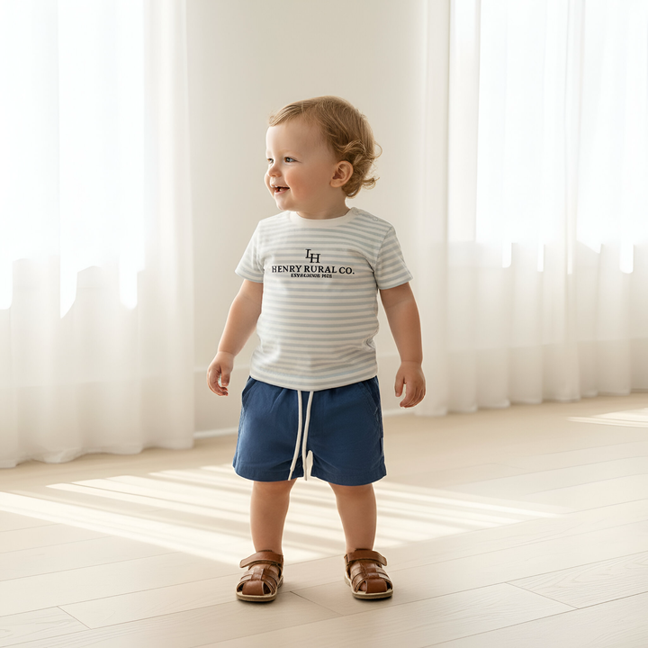 Baby Boys Henry Rural Co Tee - Blue White Stripe 26