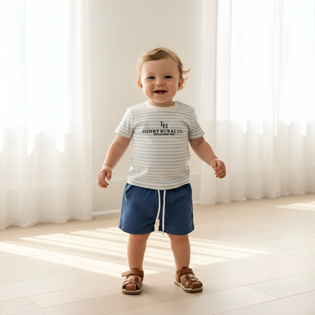 Baby Boys Henry Rural Co Tee - Blue White Stripe 26