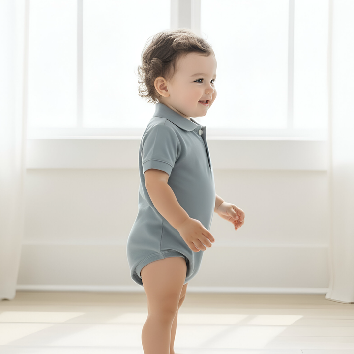 Baby Boys Polo Romper - Blue 26