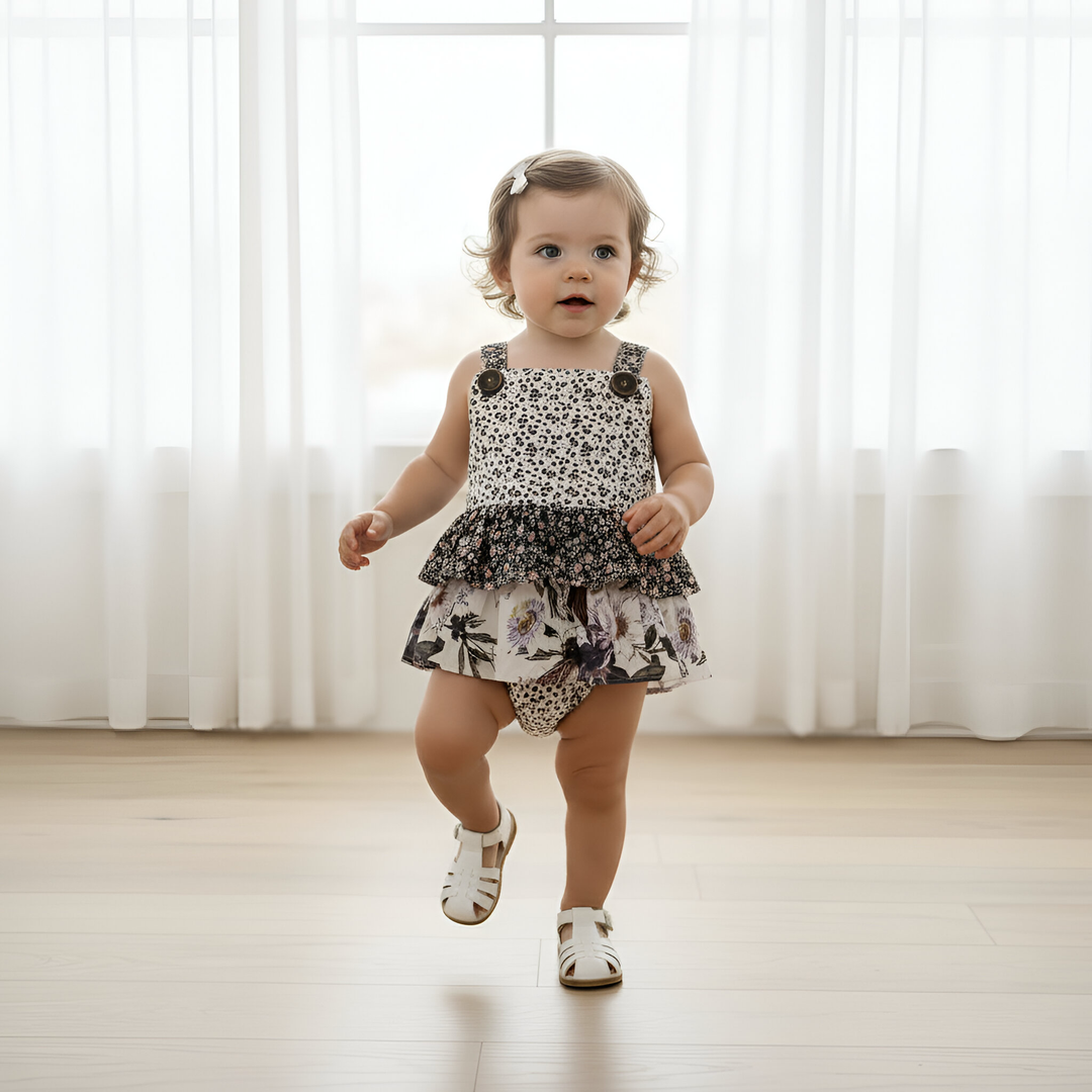 Baby Girls Frilly Playsuit - Meadow Florals