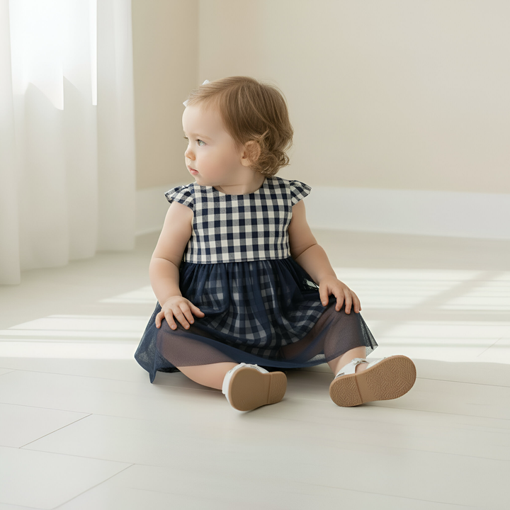 Baby Girls Lottie Dress - Navy Check