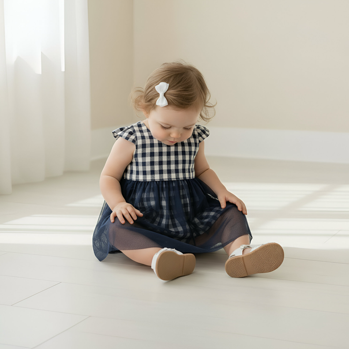 Baby Girls Lottie Dress - Navy Check