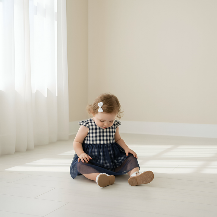Baby Girls Lottie Dress - Navy Check