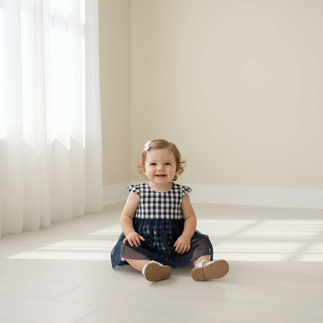 Baby Girls Lottie Dress - Navy Check