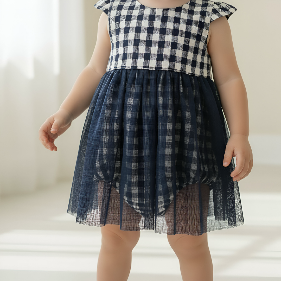 Baby Girls Lottie Dress - Navy Check