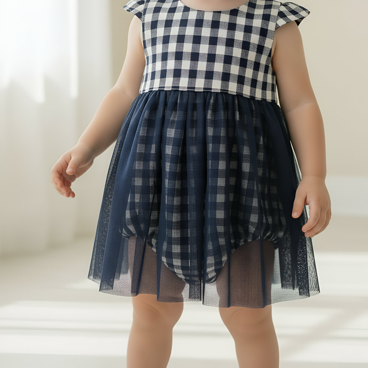 Baby Girls Lottie Dress - Navy Check