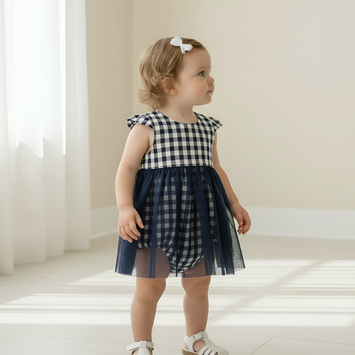 Baby Girls Lottie Dress - Navy Check