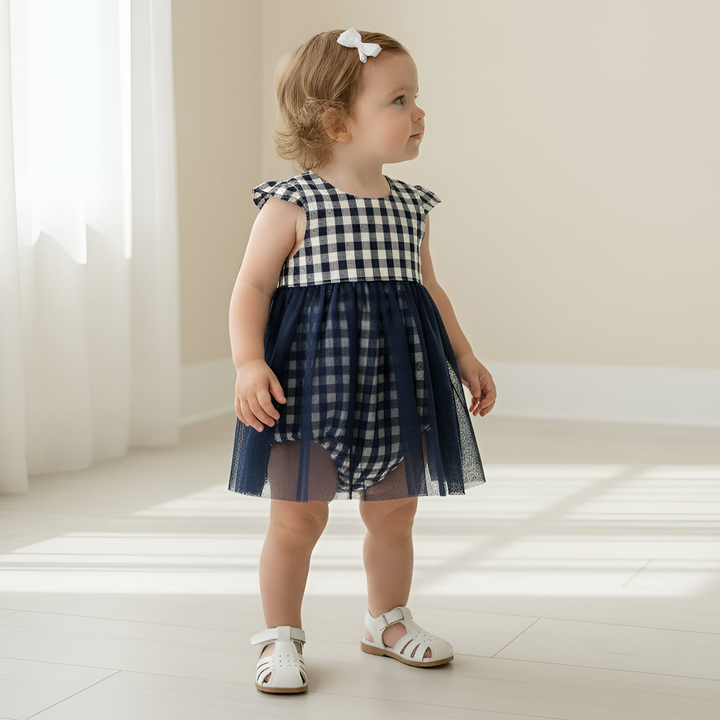 Baby Girls Lottie Dress - Navy Check