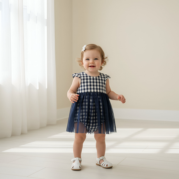 Baby Girls Lottie Dress - Navy Check