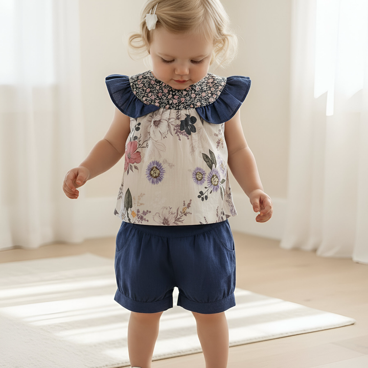 Baby Girls Lucy Shorts - Navy Linen