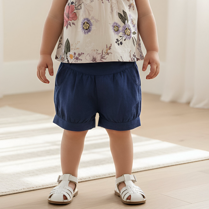 Baby Girls Lucy Shorts - Navy Linen