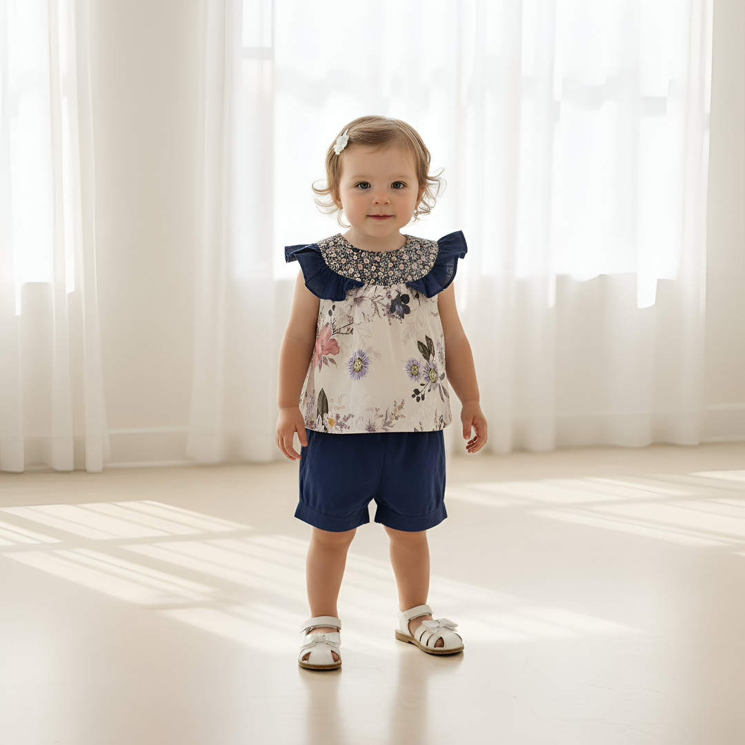 Baby Girls Lucy Shorts - Navy Linen