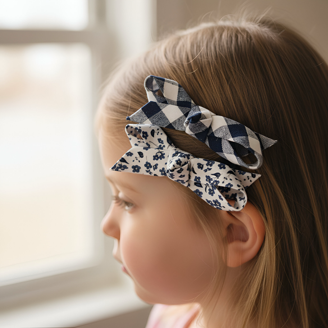 Girls Clips 2 Pack - Navy Check/Navy Daisy