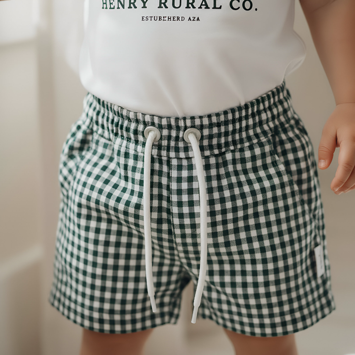 Baby Boys Sonny Short - Green Gingham 26