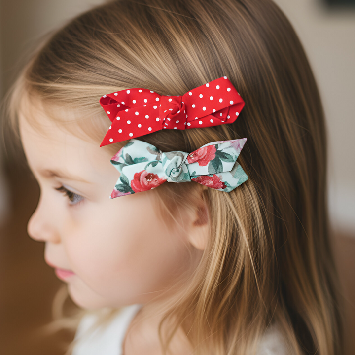 Girls Clips 2 Pack - Red Polka Dots/Floral 26