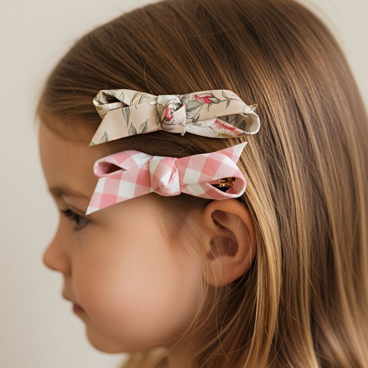 Girls Clips 2 Pack - Blue Blossom/Pink Check