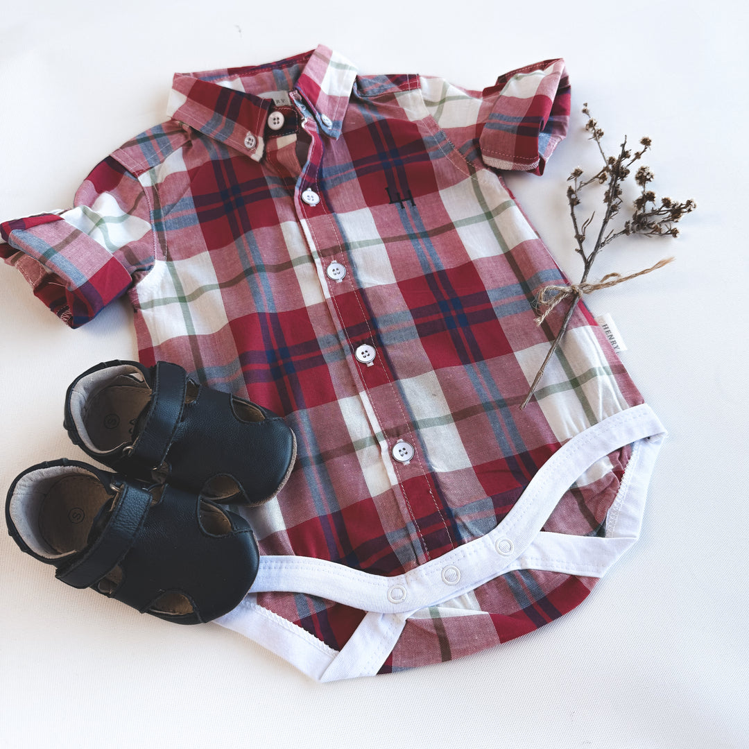 Baby Boys Dress Shirt Romper - Red Plaid