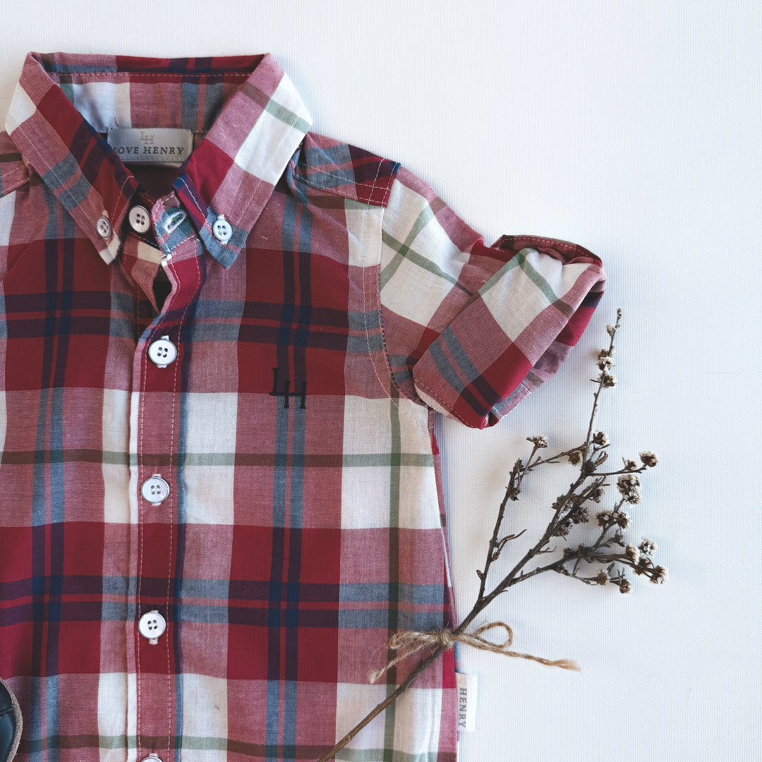 Baby Boys Dress Shirt Romper - Red Plaid