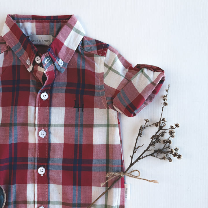 Baby Boys Dress Shirt Romper - Red Plaid