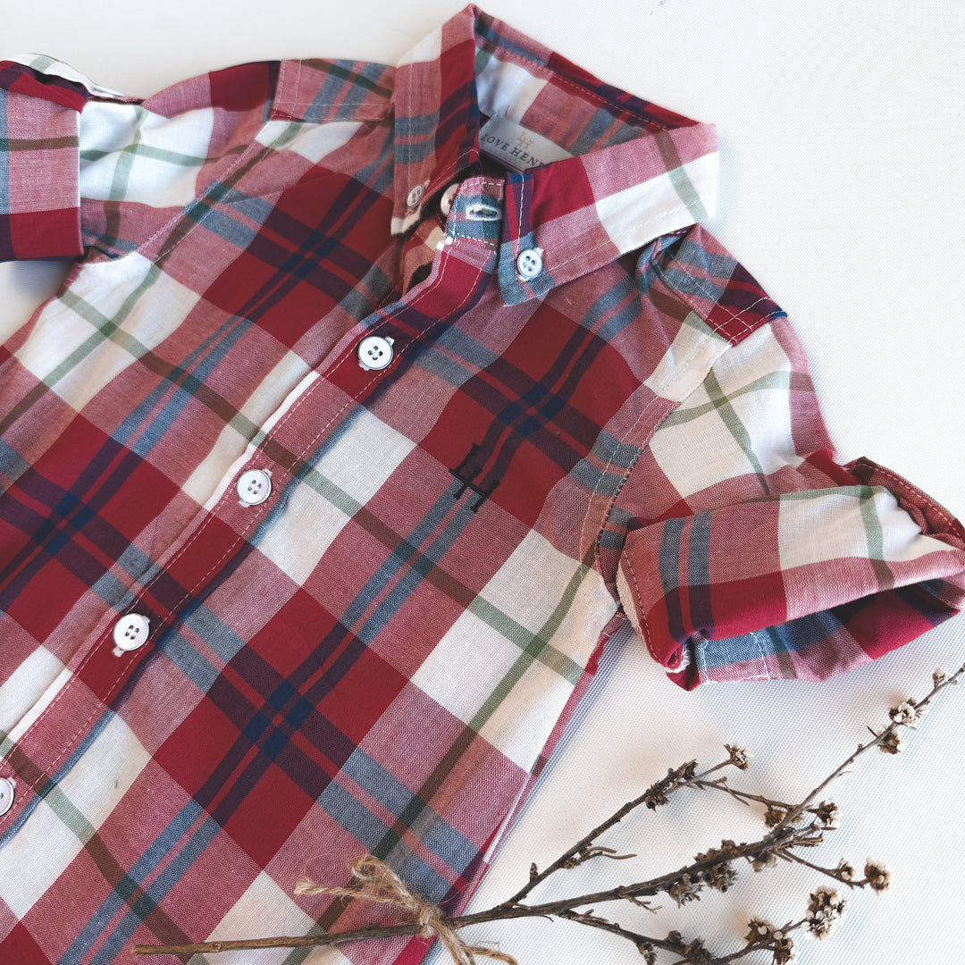 Baby Boys Dress Shirt Romper - Red Plaid