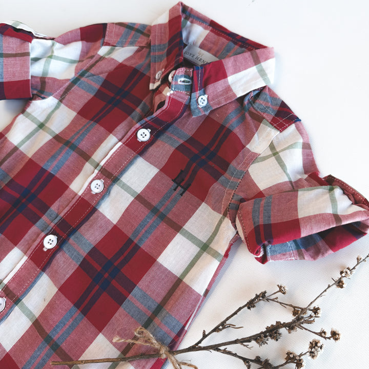 Baby Boys Dress Shirt Romper - Red Plaid