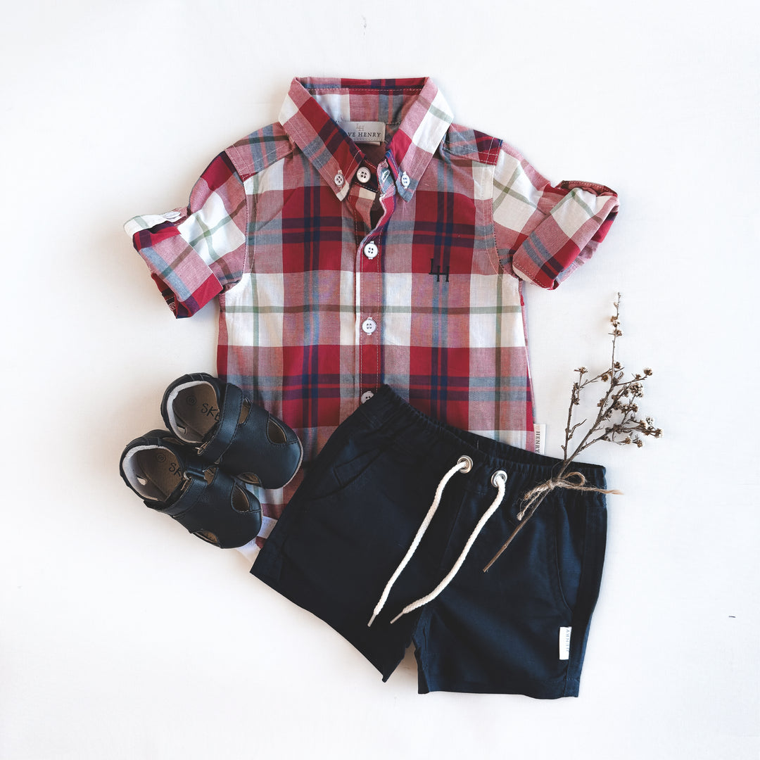 Baby Boys Dress Shirt Romper - Red Plaid