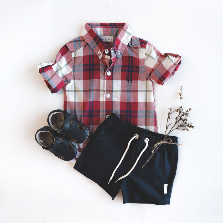 Baby Boys Dress Shirt Romper - Red Plaid