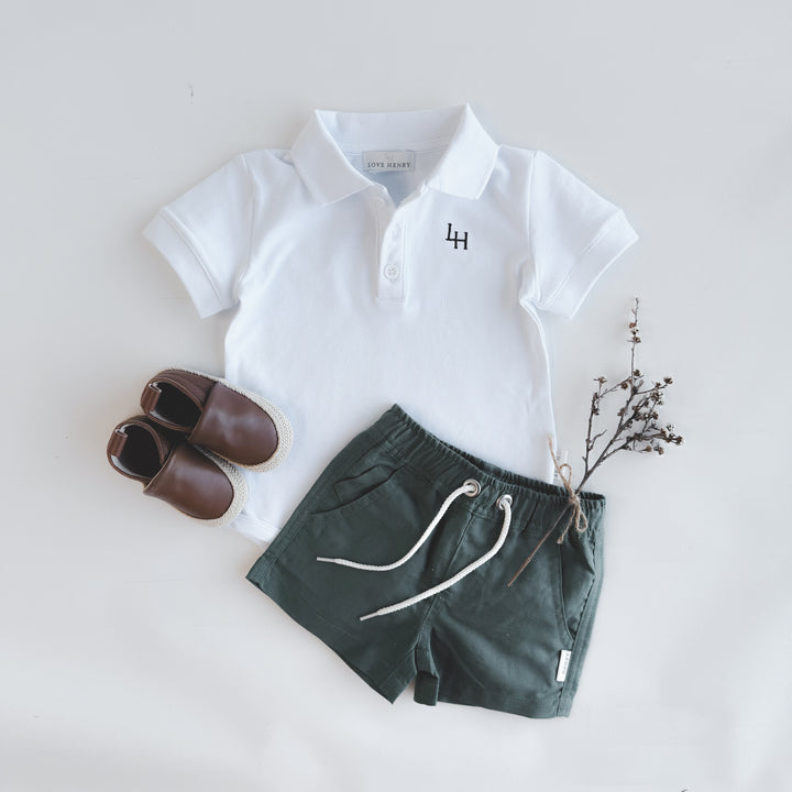 Baby Boys Polo Romper - White