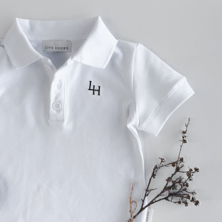 Baby Boys Polo Romper - White