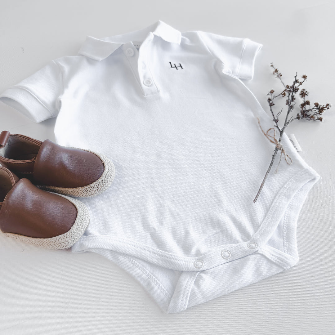 Baby Boys Polo Romper - White