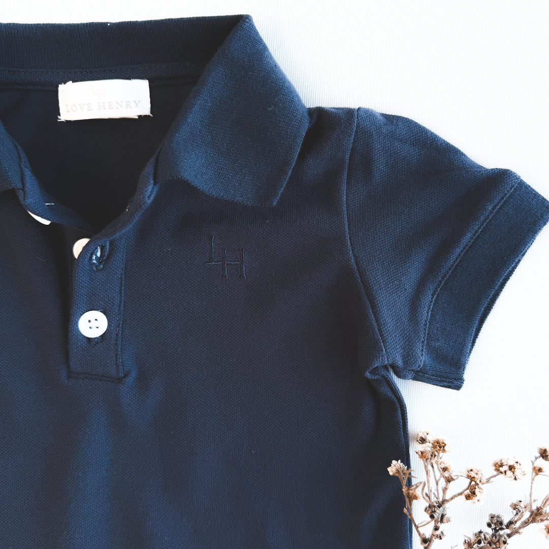 Baby Boys Polo Romper - Navy