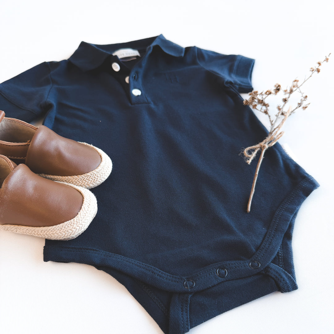 Baby Boys Polo Romper - Navy