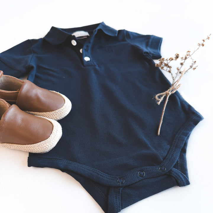 Baby Boys Polo Romper - Navy