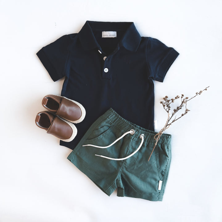 Baby Boys Polo Romper - Navy
