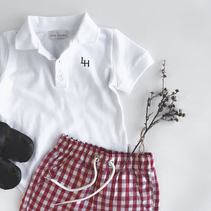 Baby Boys Polo Romper - White
