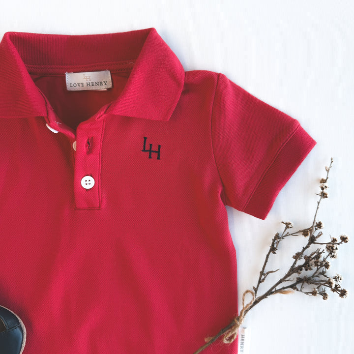 Baby Boys Polo Romper - Red