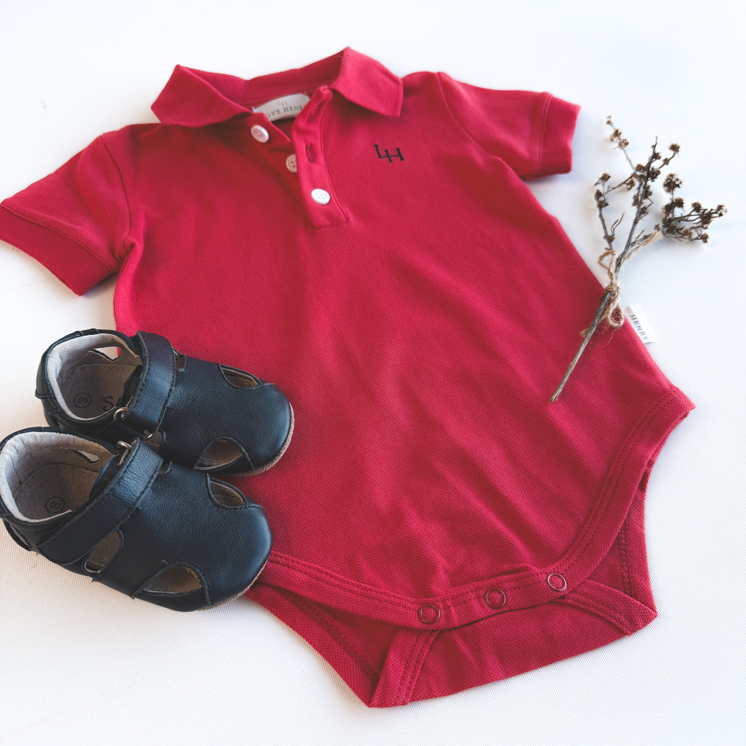 Baby Boys Polo Romper - Red