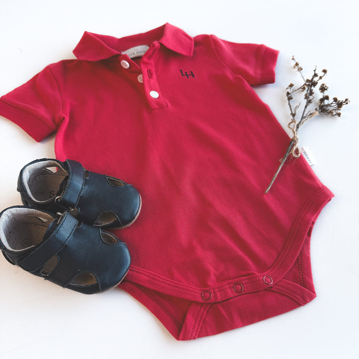 Baby Boys Polo Romper - Red