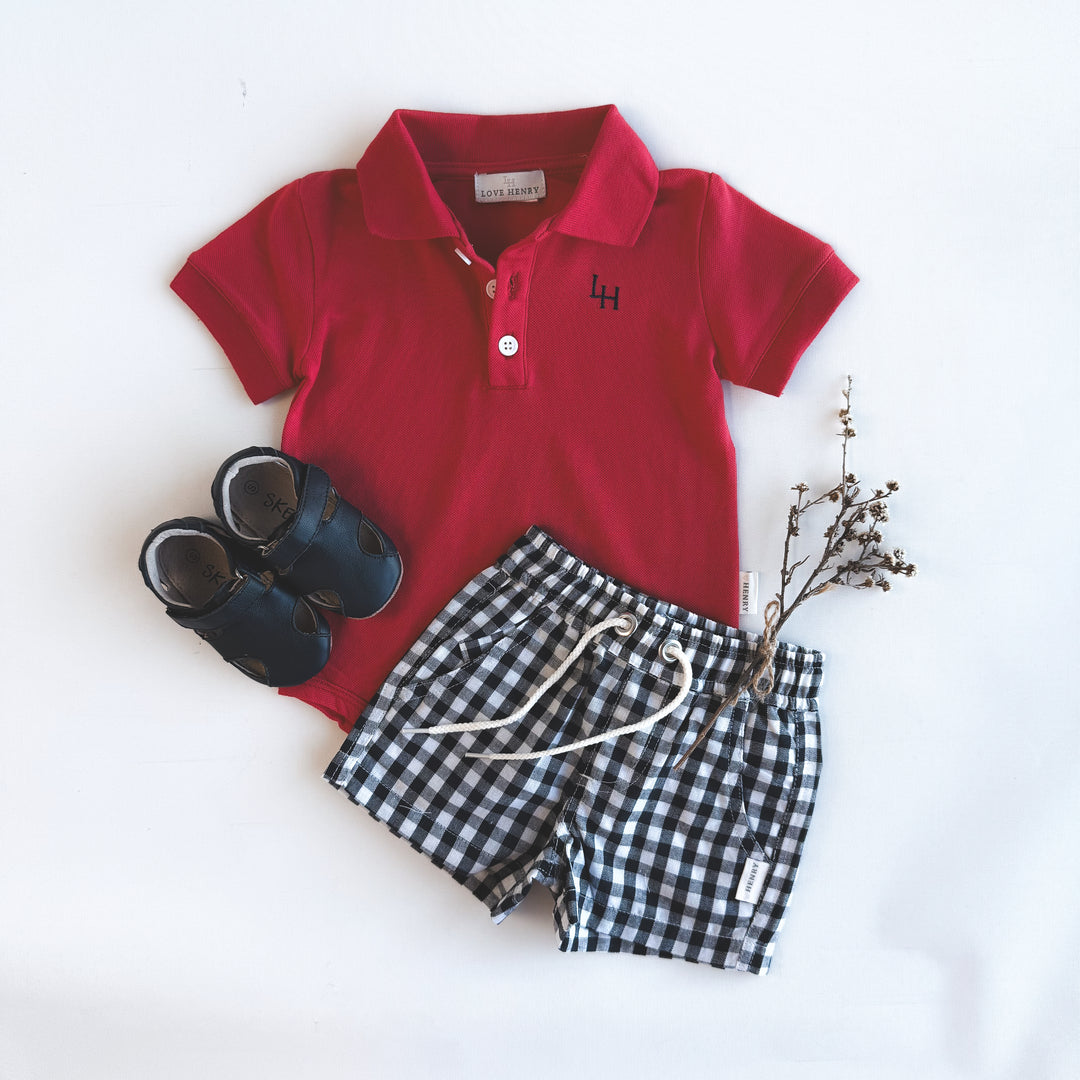 Baby Boys Polo Romper - Red