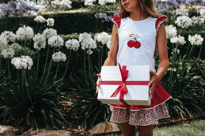 Girls Applique Top - Red Cherries