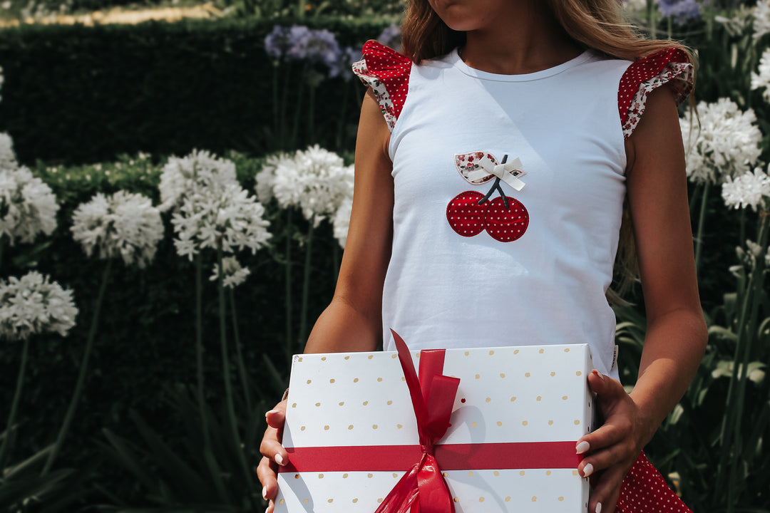 Girls Applique Top - Red Cherries