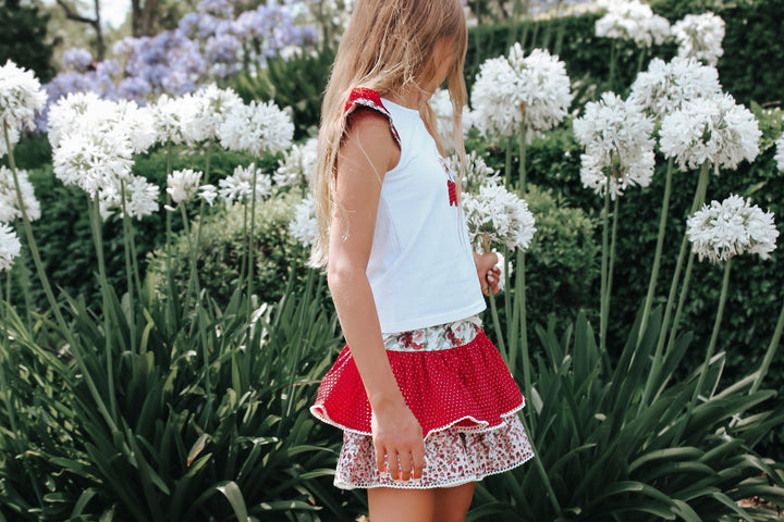 Girls Applique Top - Red Cherries