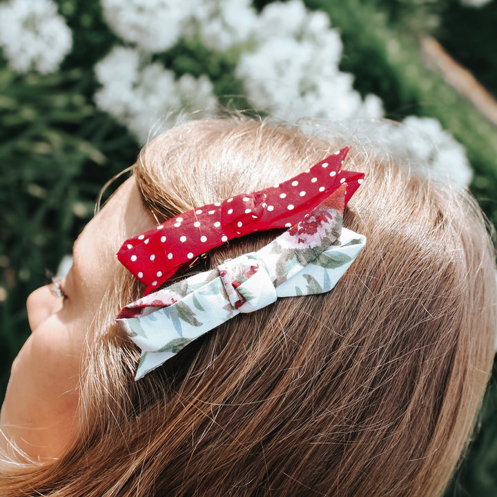 Girls Clips 2 Pack - Red Polka Dots/Floral