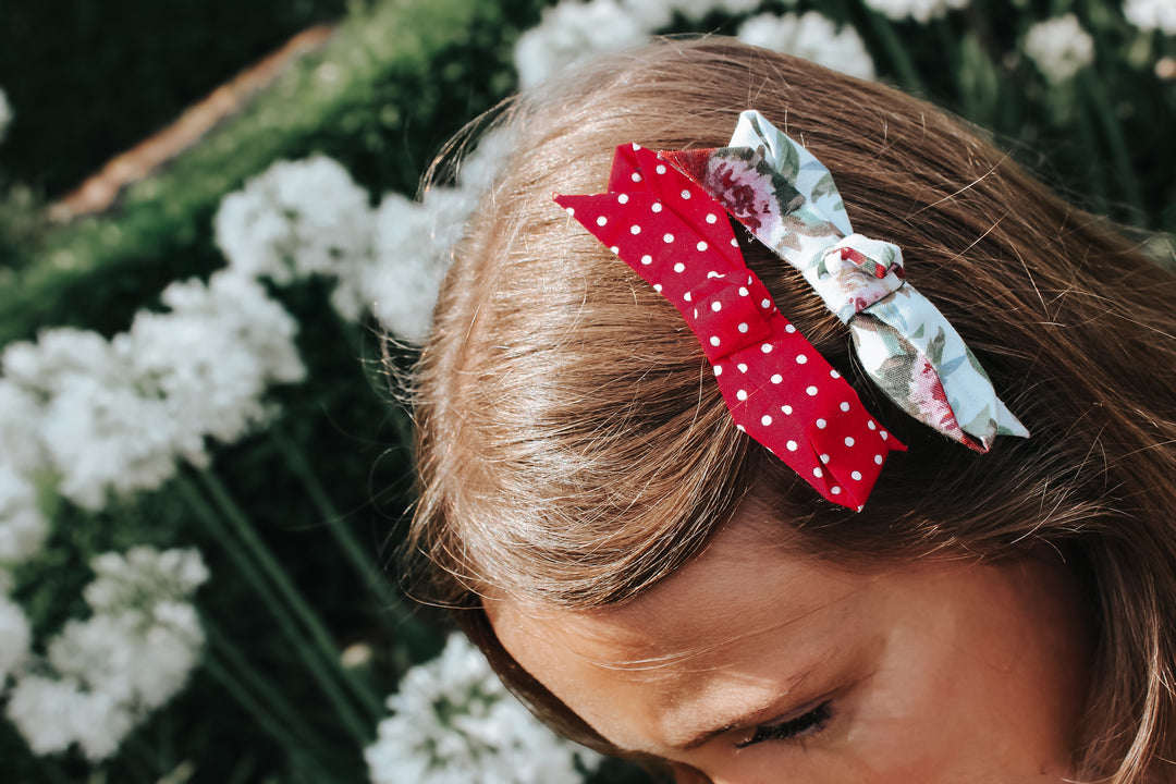 Girls Clips 2 Pack - Red Polka Dots/Floral