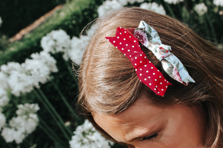 Girls Clips 2 Pack - Red Polka Dots/Floral