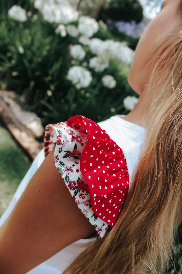 Girls Applique Top - Red Cherries