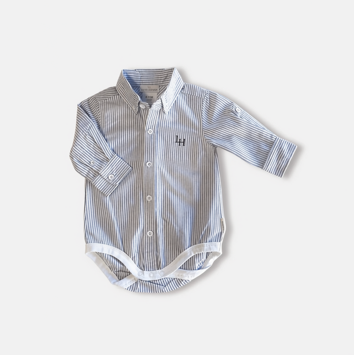 Baby Boys Dress Shirt Romper - Navy Pinstripe