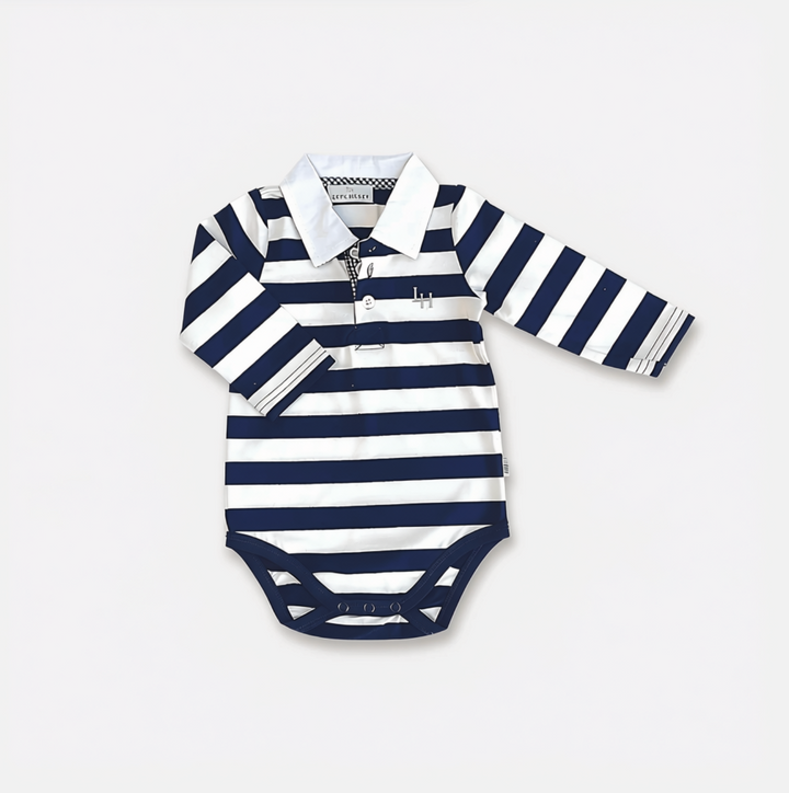 Baby Boys Freddie Polo Romper - Navy Stripe
