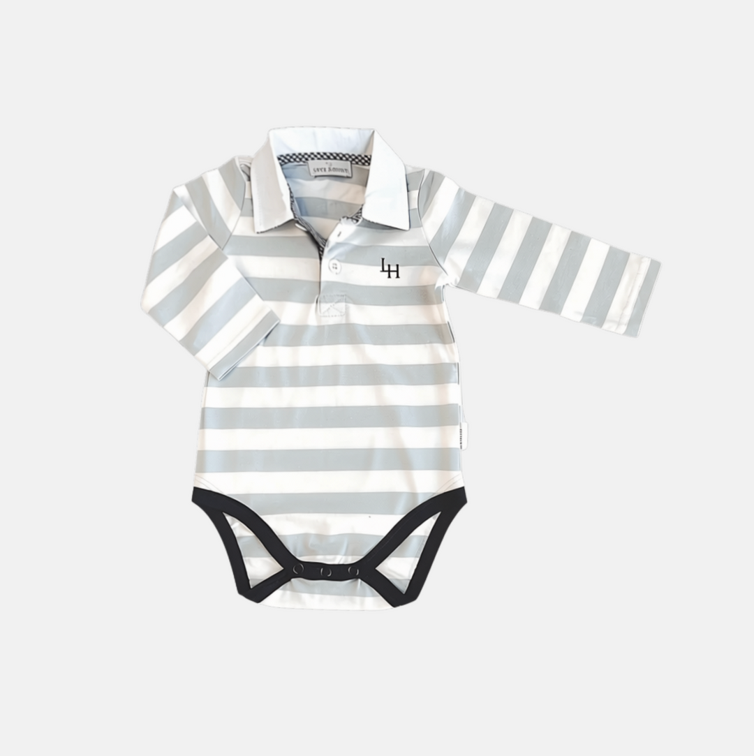 Baby Boys Freddie Polo Romper - Blue Stripe