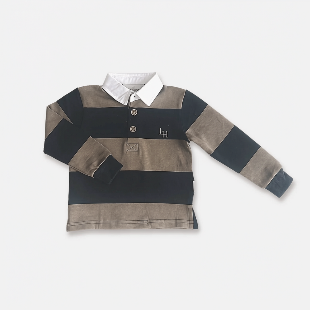 Boys Freddie Rugby Polo - Mocha Stripe